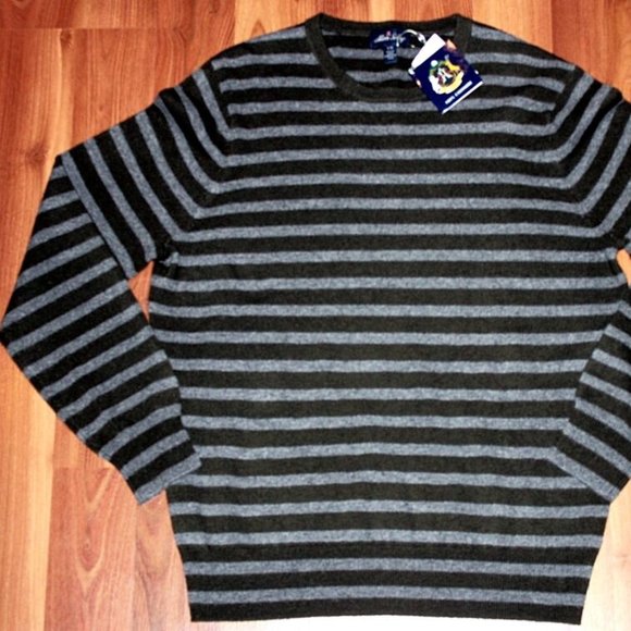 ALLEN SOLLY Pullover SWEATER Striped GRAY Army - Picture 1 of 2